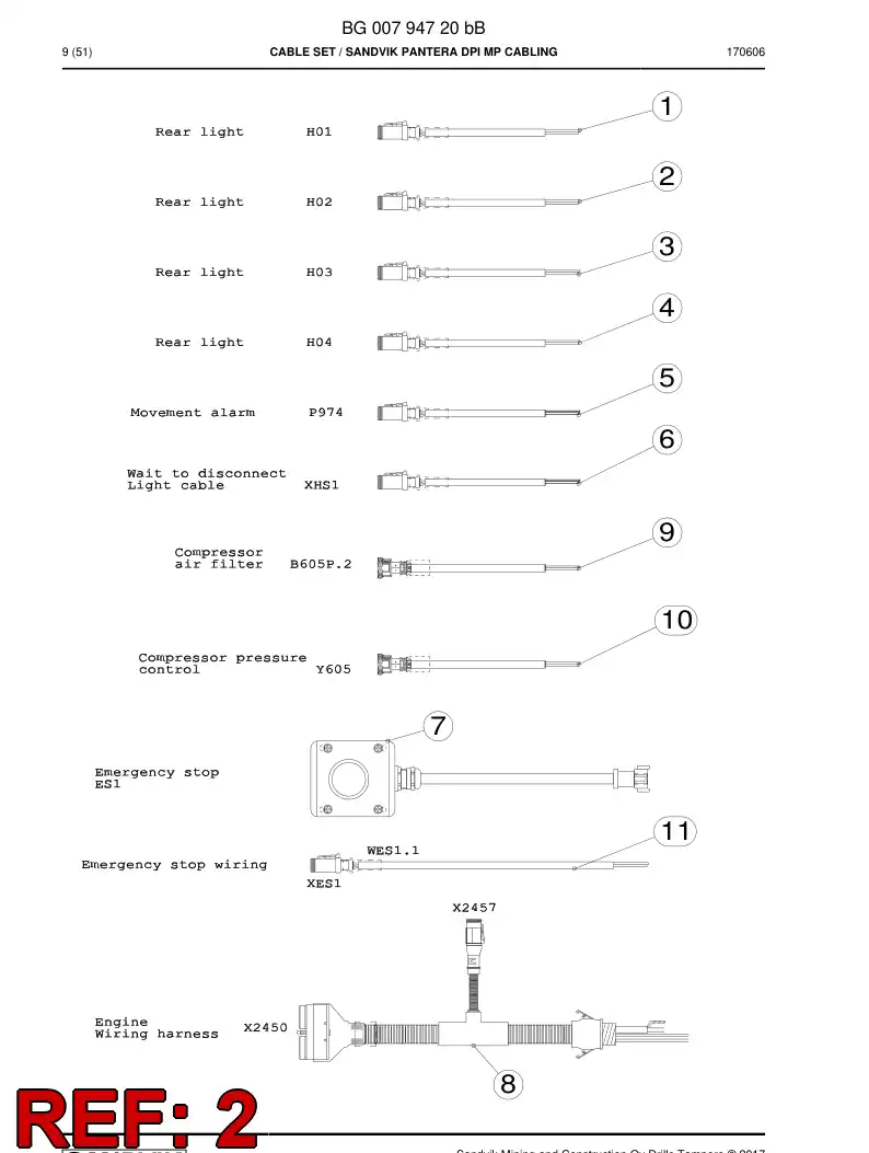 BG00797285a BG 007 972 85a Cable Assembly - Sandvik Technical Drawing