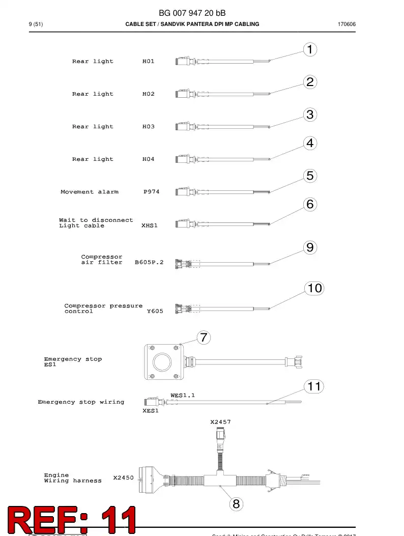 BG00797388a BG 007 973 88a Cable Assembly - Sandvik Technical Drawing