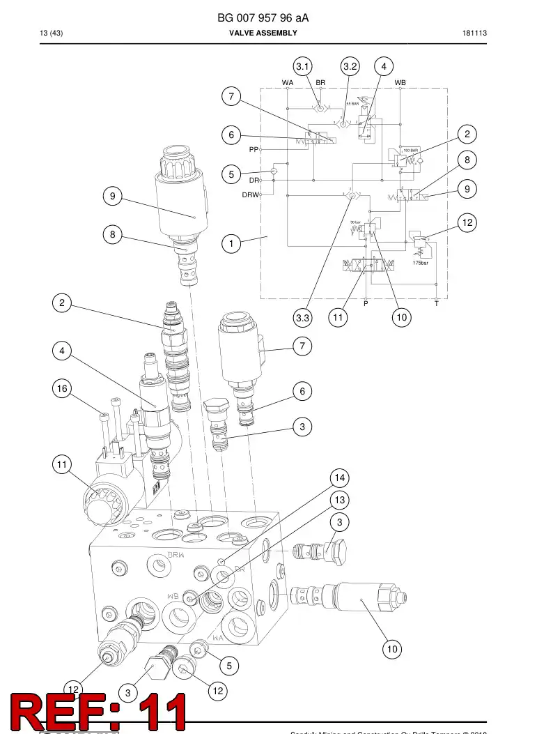 BG00798309a BG 007 983 09a Valve, Directional - Sandvik Technical Drawing
