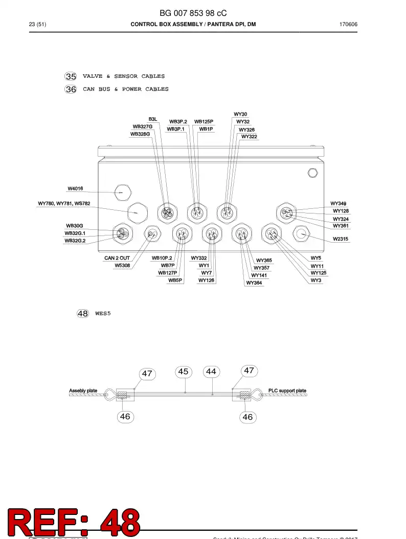 BG00798470a BG 007 984 70a Cable Assembly - Sandvik Technical Drawing