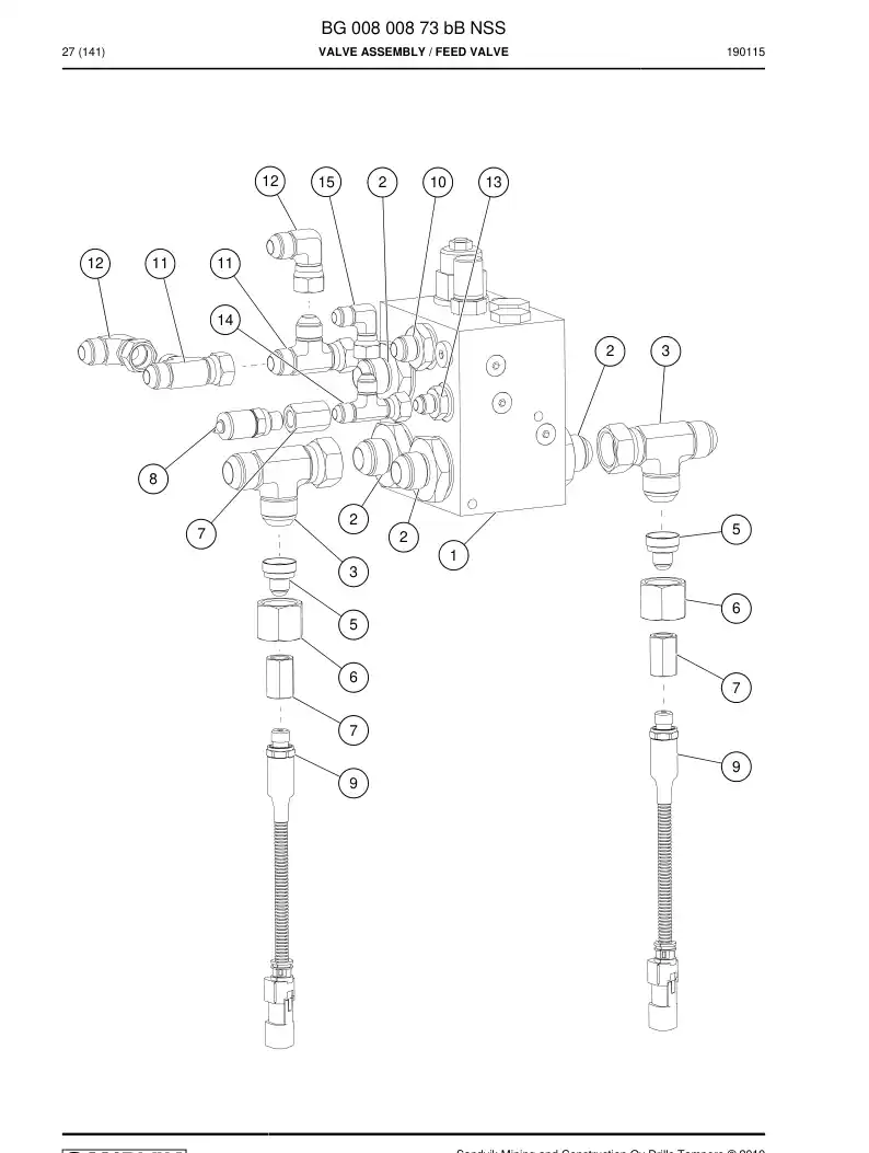 BG00800873b BG 008 008 73b Valve Assembly - Sandvik Technical Drawing