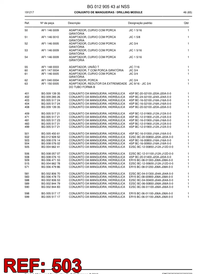 BG00807614a BG 008 076 14a Hose Assembly, Hydraulic - Sandvik Technical Drawing