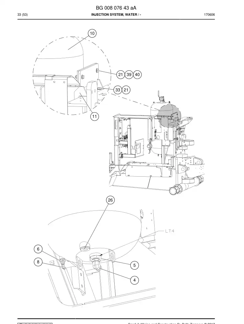 BG00807643a BG 008 076 43a Injection System, Water - Sandvik Technical Drawing