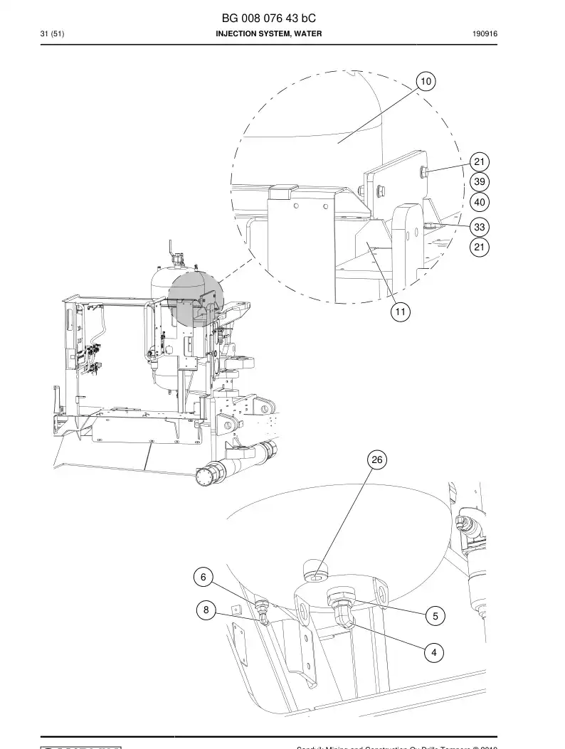 BG00807643b BG 008 076 43b Injection System, Water - Sandvik Technical Drawing