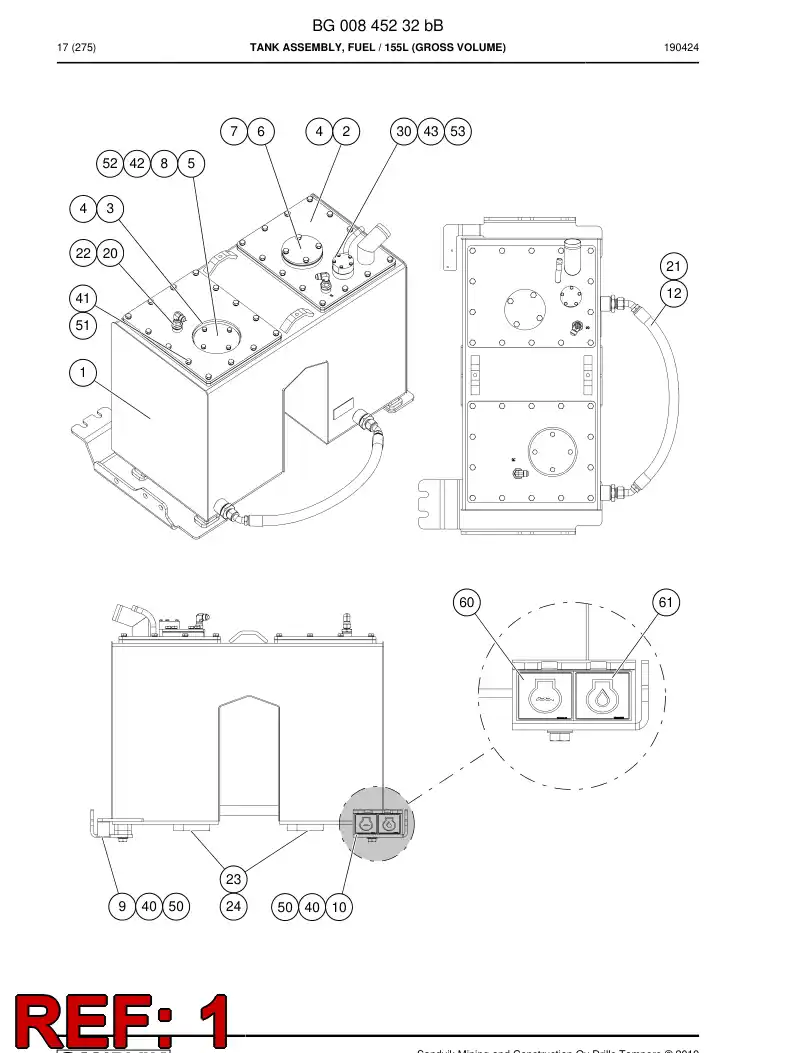 BG00811537a BG 008 115 37a Tank, Fuel - Sandvik Technical Drawing