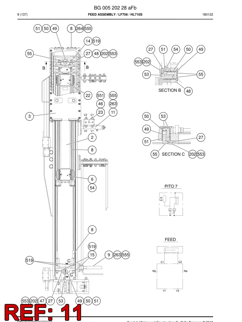 BG00812095a BG 008 120 95a Support, Hose - Sandvik Technical Drawing