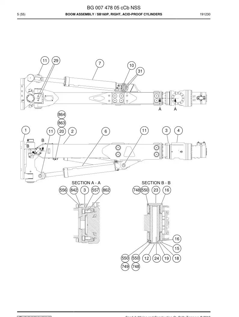 BG00812291a BG 008 122 91a Cylinder, Hydraulic - Sandvik Technical Drawing