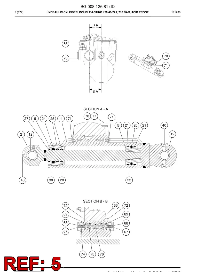 BG00812733a BG 008 127 33a PISTON - Sandvik Technical Drawing