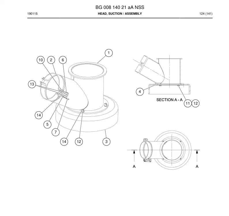 BG00814021a BG 008 140 21a Head, Suction - Sandvik Technical Drawing