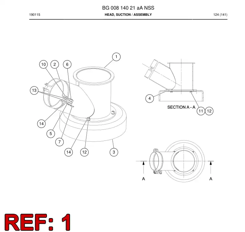 BG00814022b BG 008 140 22b Head, Suction - Sandvik Technical Drawing