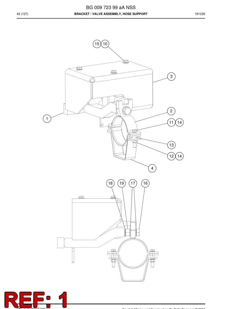 BG00820301b BG 008 203 01b Support, Hose - Sandvik Technical Drawing
