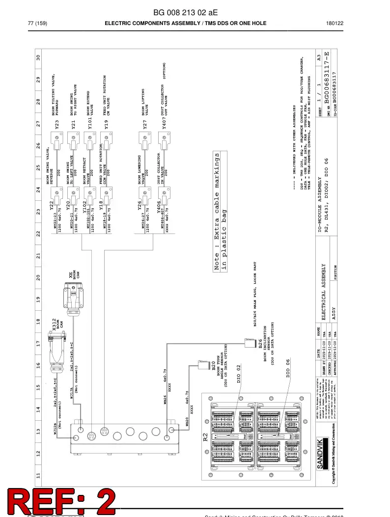 BG00821298a BG 008 212 98a Cable Set - Sandvik Technical Drawing
