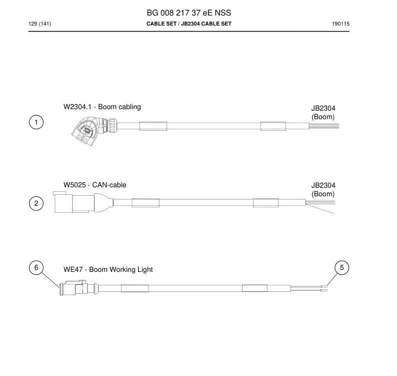 BG00821737e BG 008 217 37e Cable set - Sandvik Technical Drawing