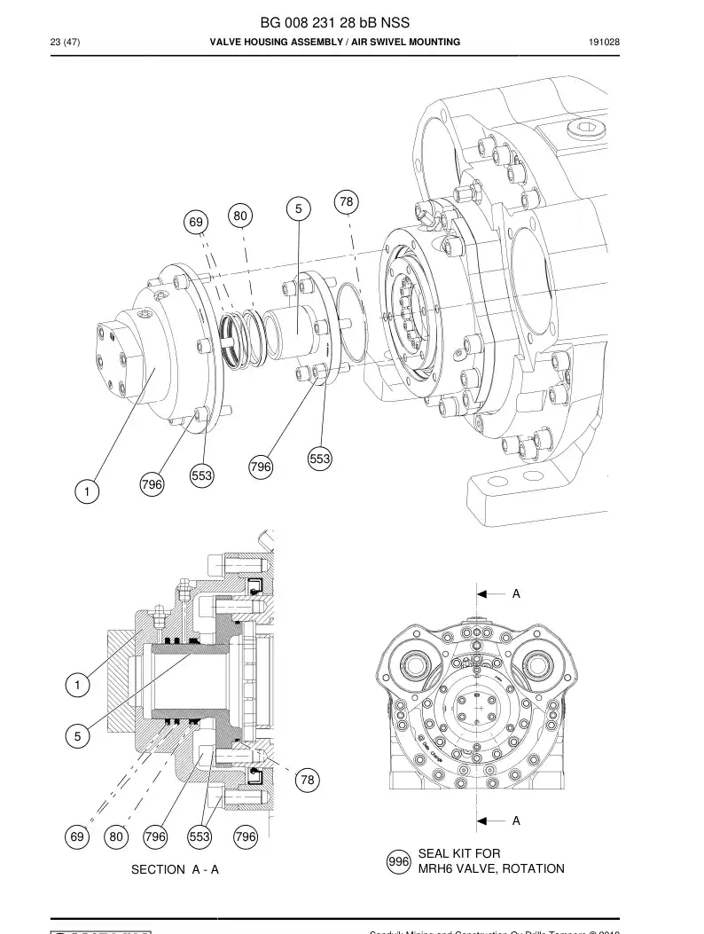 BG00823128b BG 008 231 28b Valve Housing Assembly - Sandvik Technical Drawing