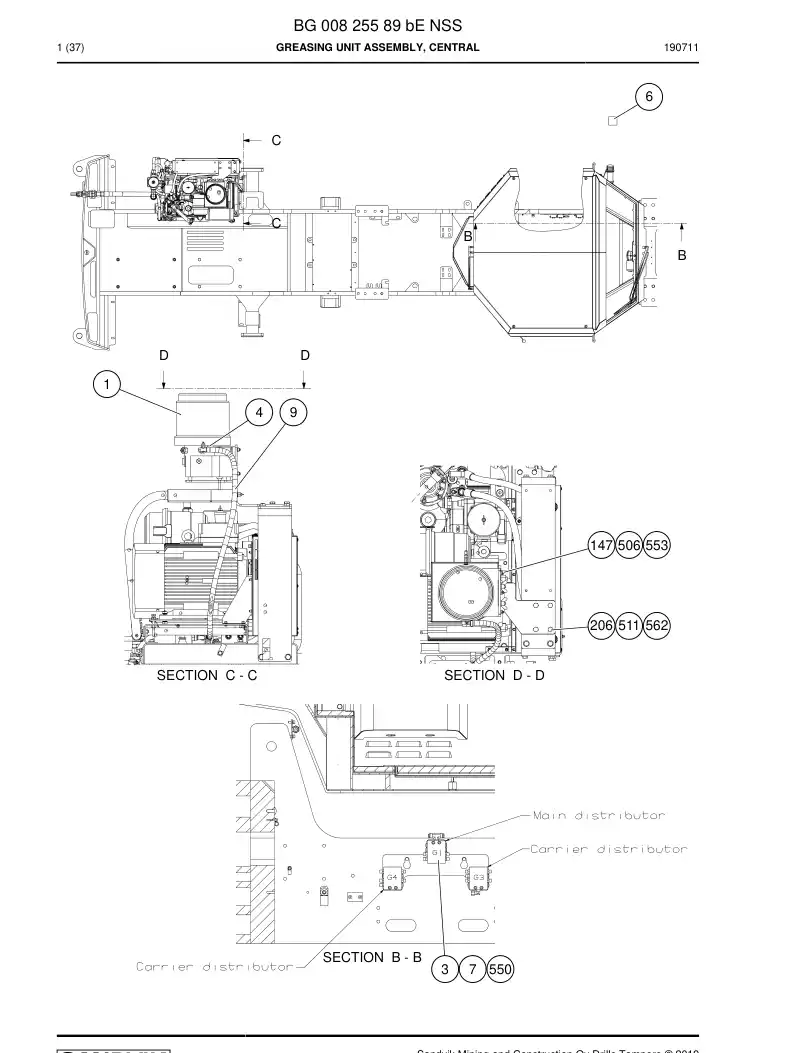 BG00825589b BG 008 255 89b Greasing Unit Assembly, Central - Sandvik Technical Drawing