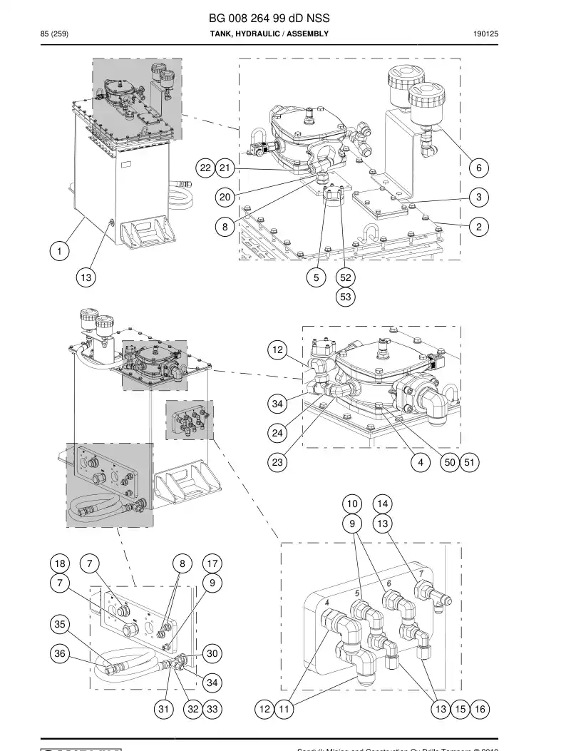 BG00826499d BG 008 264 99d Tank, Hydraulic - Sandvik Technical Drawing
