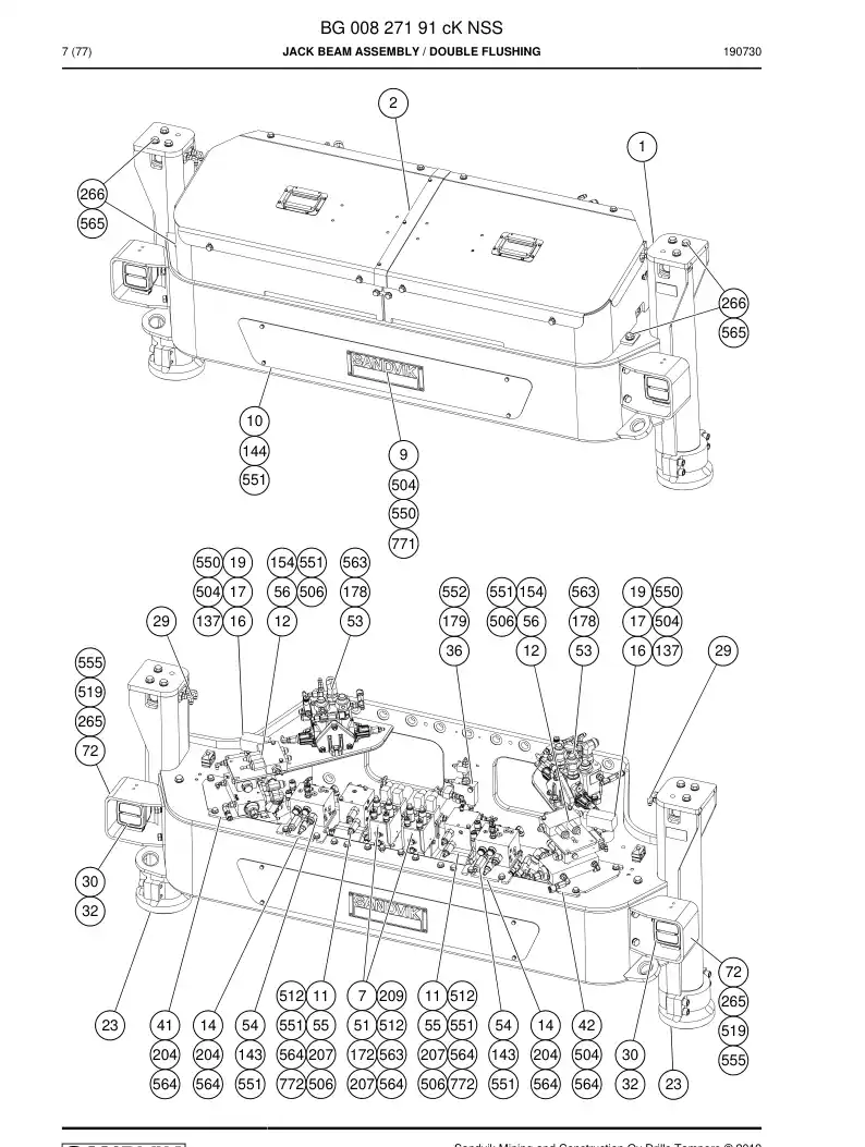BG00827191c BG 008 271 91c Jack Beam Assembly - Sandvik Technical Drawing