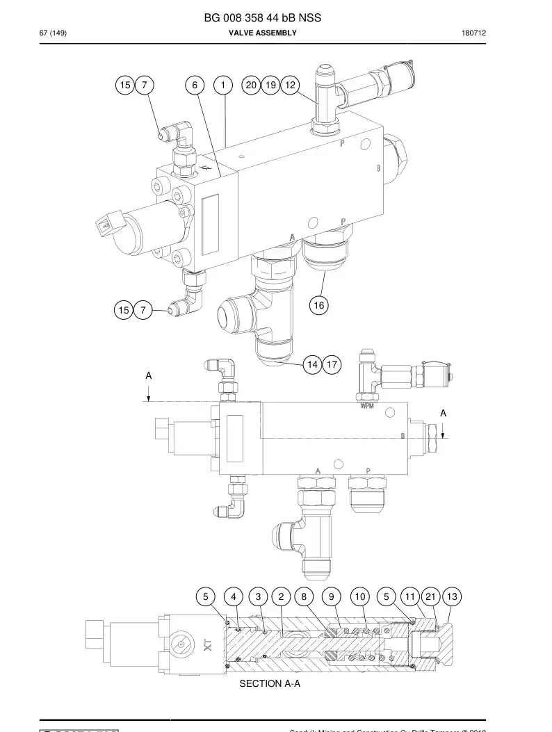 BG00835844b BG 008 358 44b Valve Assembly - Sandvik Technical Drawing