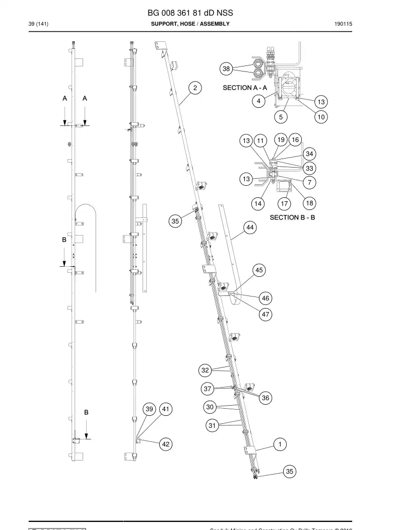 BG00836181d BG 008 361 81d Support, Hose - Sandvik Technical Drawing