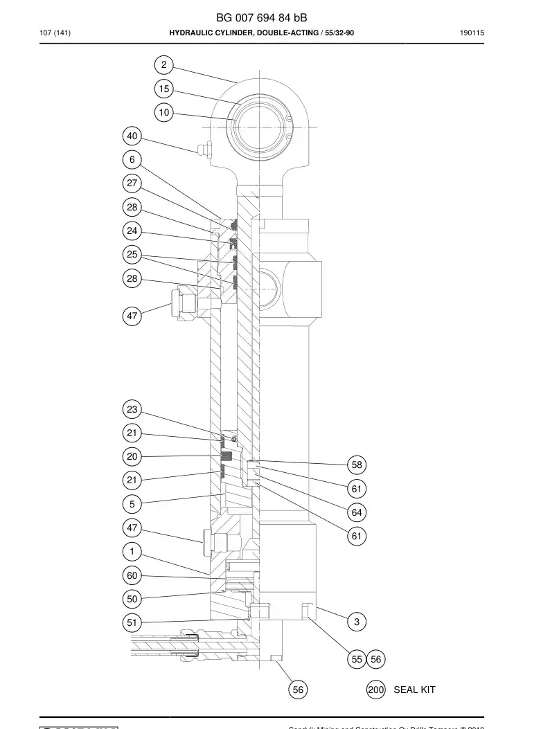 BG00838633a BG 008 386 33a Seal Kit - Sandvik Technical Drawing