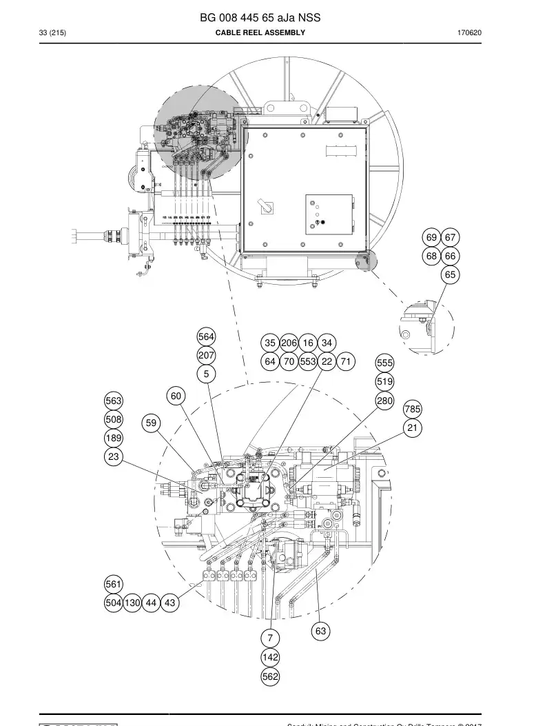BG00844565a BG 008 445 65a Cable Reel Assembly - Sandvik Technical Drawing