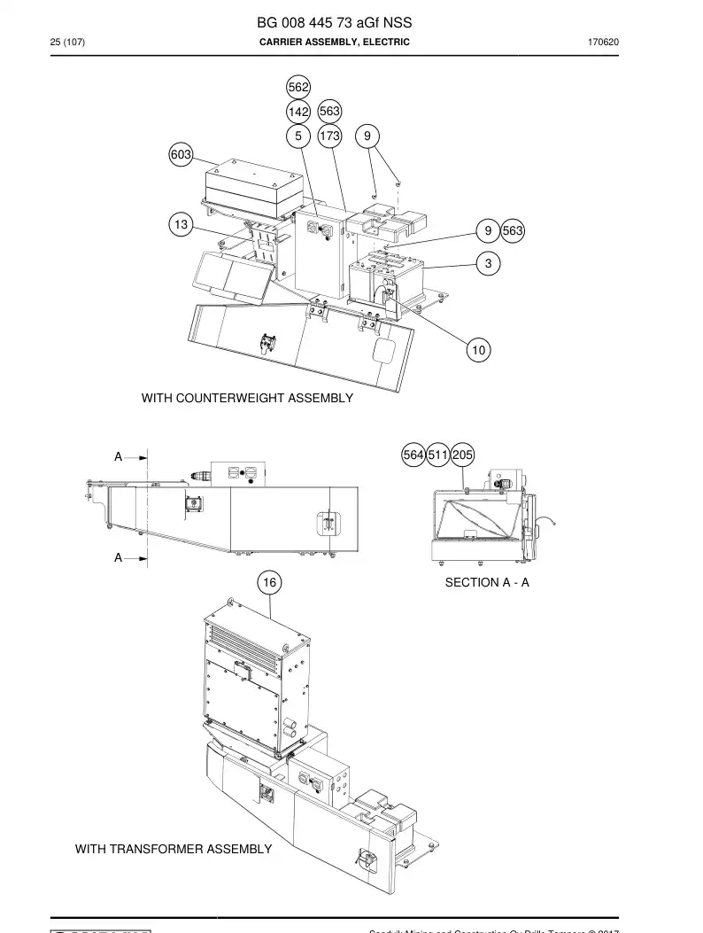 BG00844573a BG 008 445 73a Carrier Assembly, electric - Sandvik Technical Drawing