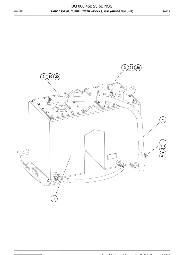 BG00845223b BG 008 452 23b Tank Assembly, Fuel - Sandvik Technical Drawing
