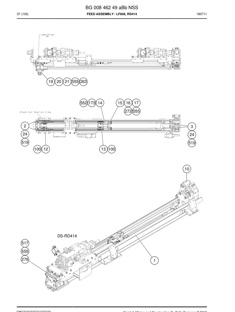 BG00846249a BG 008 462 49a Feed Assembly - Sandvik Technical Drawing