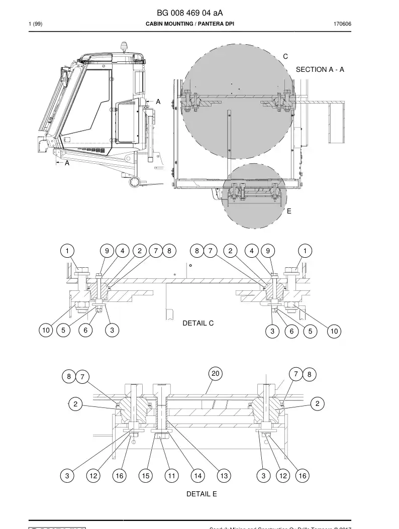 BG00846904a BG 008 469 04a Cabin mounting - Sandvik Technical Drawing