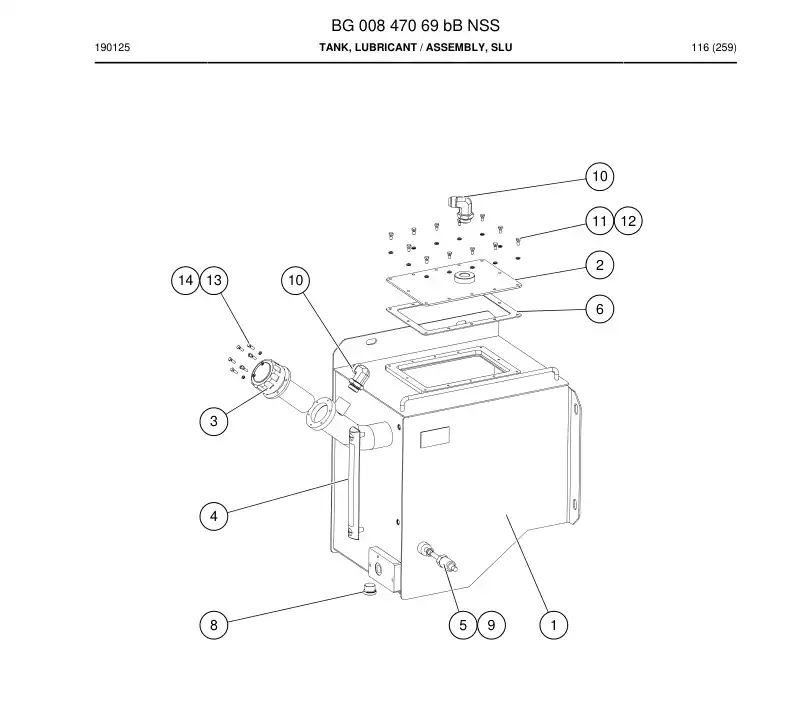 BG00847069b BG 008 470 69b Tank, Lubricant - Sandvik Technical Drawing