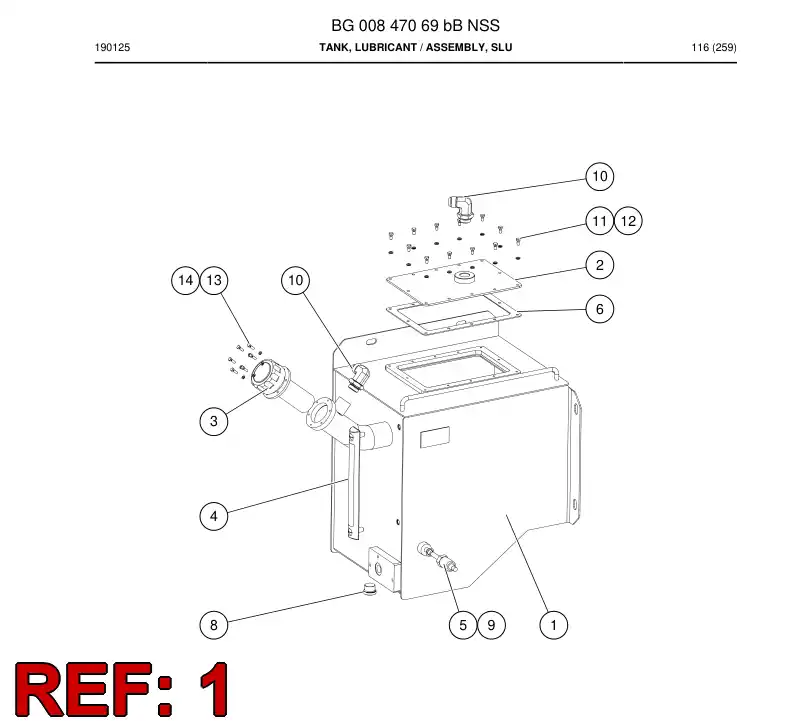 BG00847072b BG 008 470 72b Tank, Lubricant - Sandvik Technical Drawing