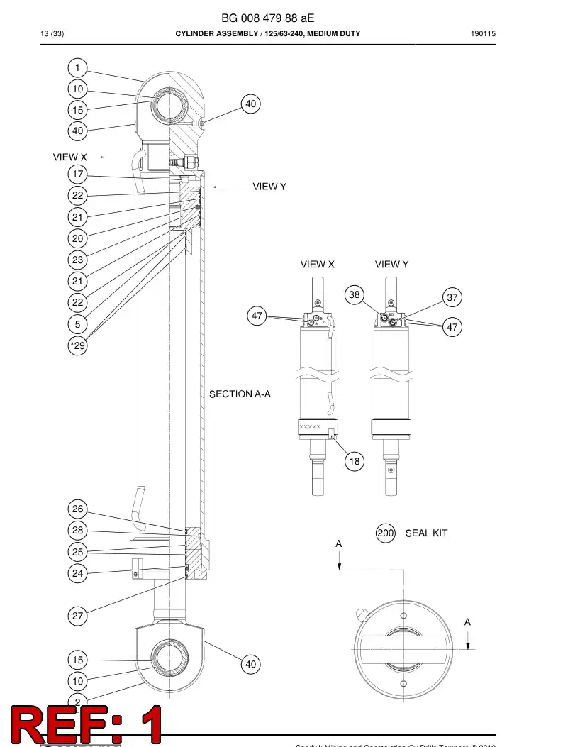 BG00848021a BG 008 480 21a Cylinder Tube Assembly - Sandvik Technical Drawing