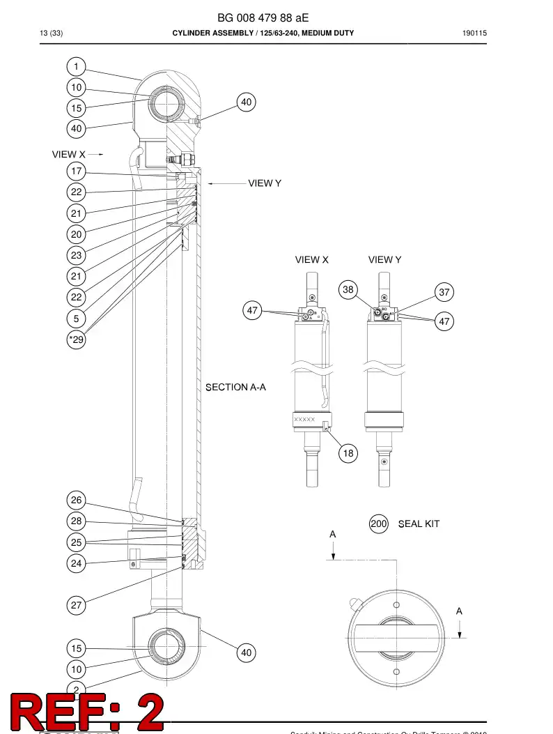 BG00848601a BG 008 486 01a PISTON Rod Assembly - Sandvik Technical Drawing
