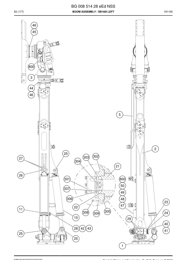 BG00851428e BG 008 514 28e Boom Assembly - Sandvik Technical Drawing