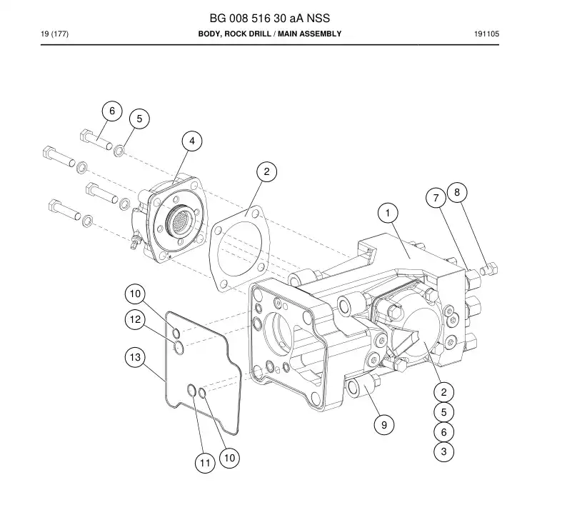 BG00851630a BG 008 516 30a Body, Rock Drill - Sandvik Technical Drawing