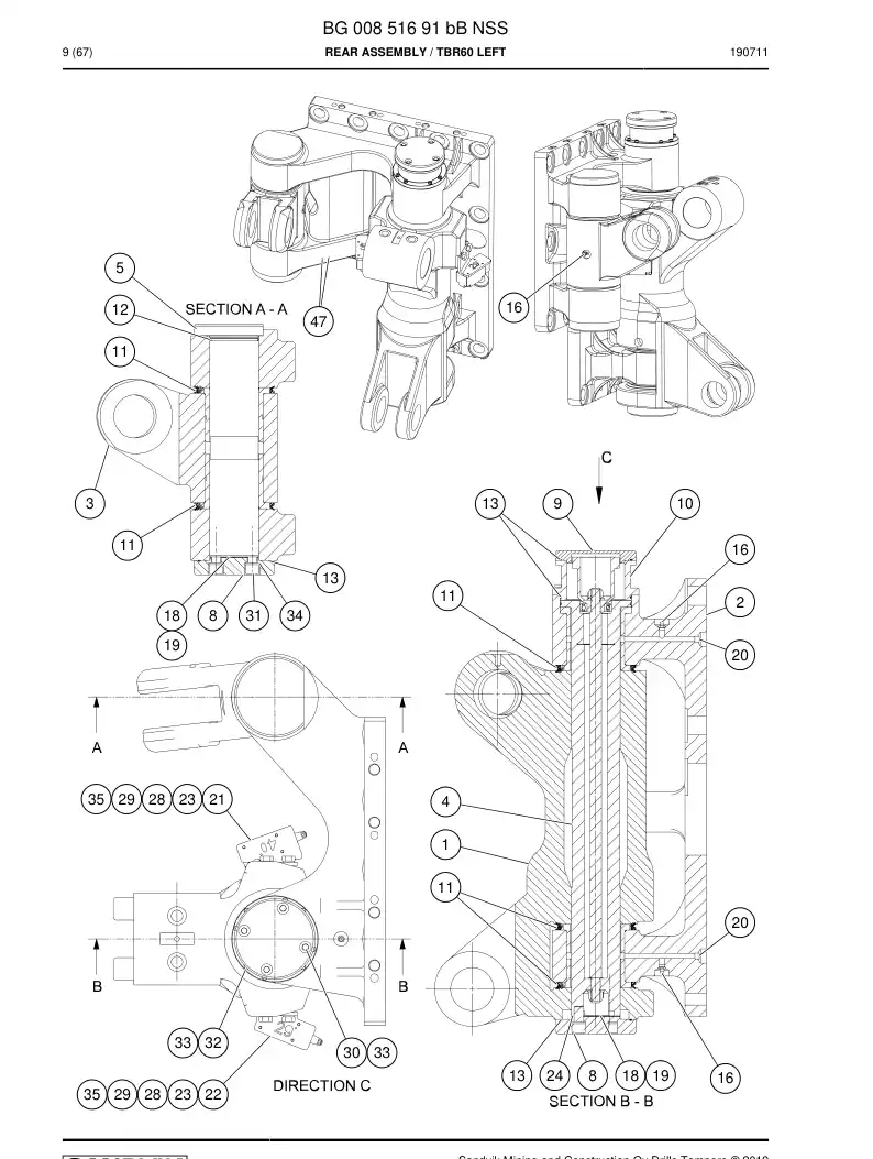 BG00851691b BG 008 516 91b Rear assembly - Sandvik Technical Drawing