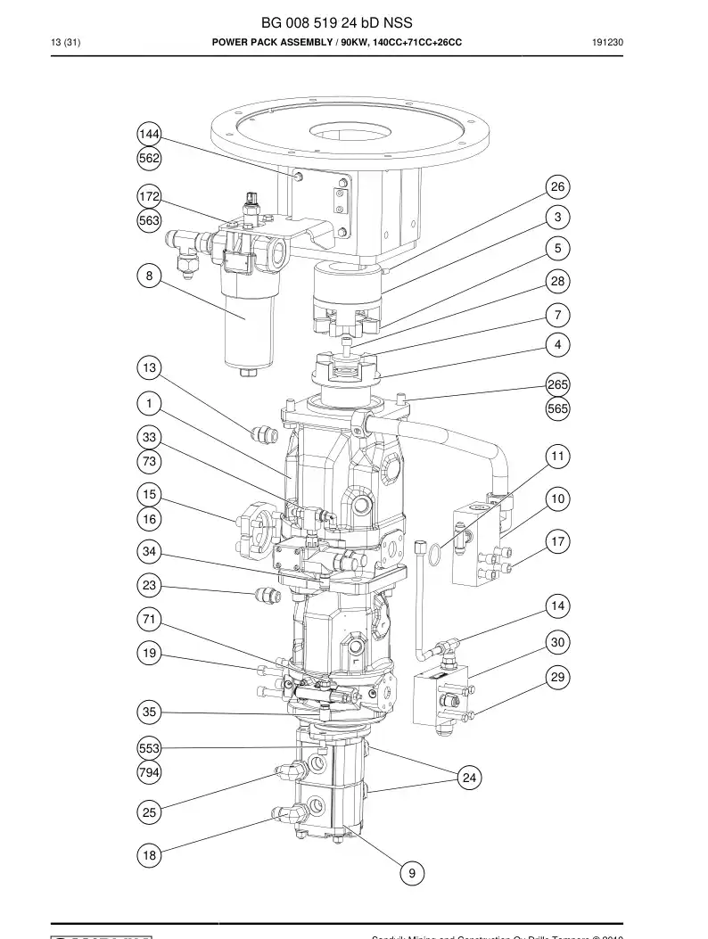 BG00851924b BG 008 519 24b Power Pack Assembly - Sandvik Technical Drawing