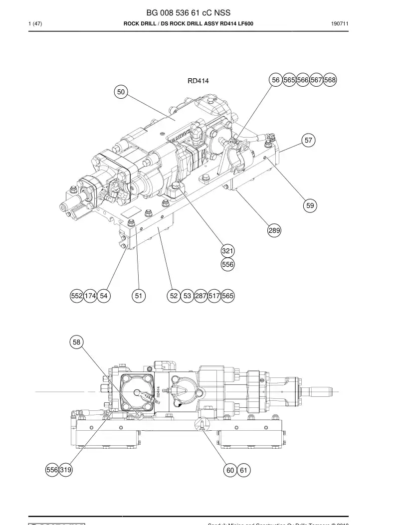 BG00853661c BG 008 536 61c Rock Drill - Sandvik Technical Drawing