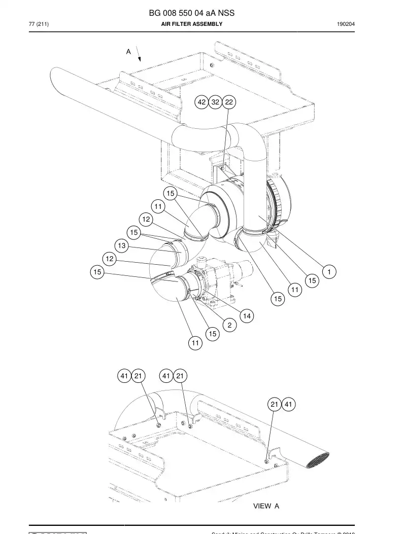 BG00855004a BG 008 550 04a Air Filter Assembly - Sandvik Technical Drawing