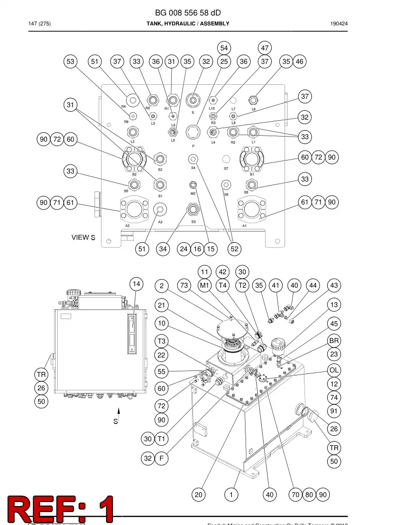 BG00855659a BG 008 556 59a Tank, Hydraulic - Sandvik Technical Drawing