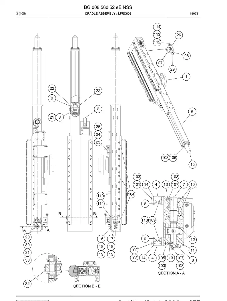 BG00856052e BG 008 560 52e Cradle Assembly - Sandvik Technical Drawing