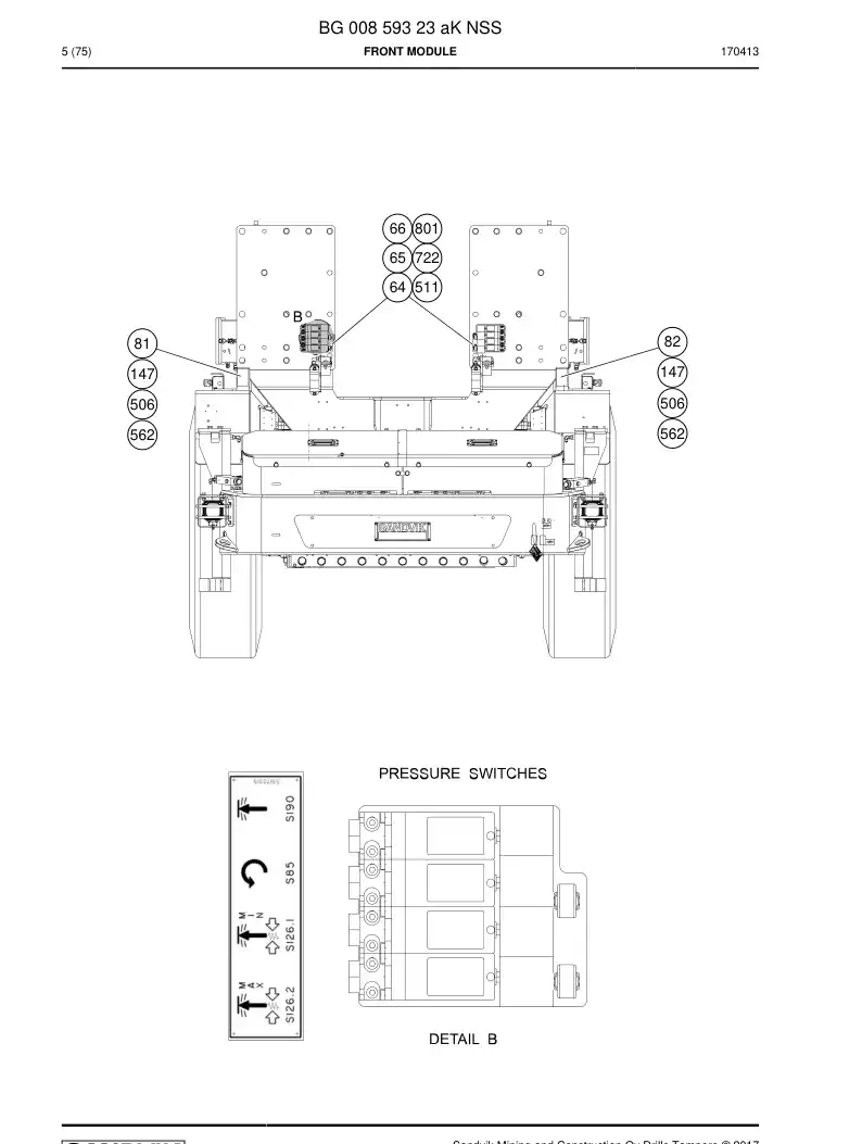 BG00859323a BG 008 593 23a Front module - Sandvik Technical Drawing