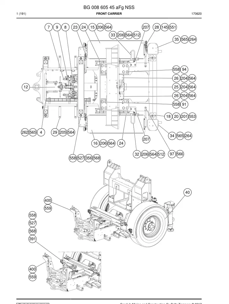 BG00860545a BG 008 605 45a Front Carrier - Sandvik Technical Drawing