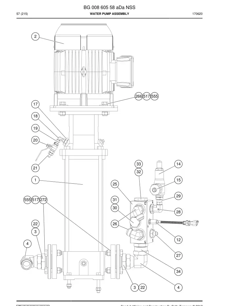 BG00860558a BG 008 605 58a Water Pump Assembly - Sandvik Technical Drawing