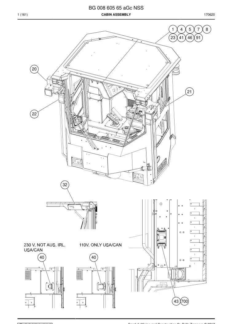 BG00860565a BG 008 605 65a Cabin Assembly - Sandvik Technical Drawing