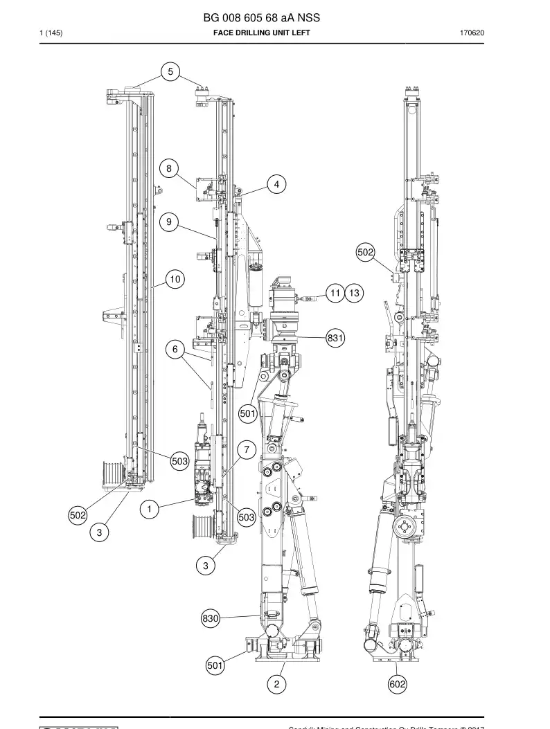BG00860568a BG 008 605 68a Face Drilling Unit left - Sandvik Technical Drawing