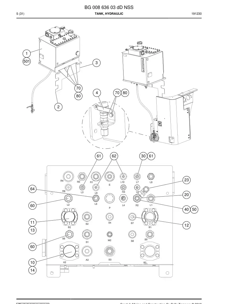 BG00863603d BG 008 636 03d Tank, Hydraulic - Sandvik Technical Drawing