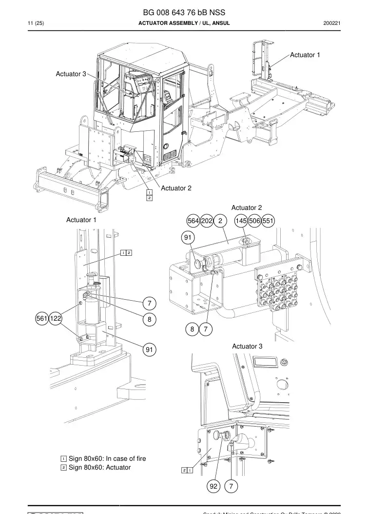 BG00864376b BG 008 643 76b Actuator Assembly - Sandvik Technical Drawing