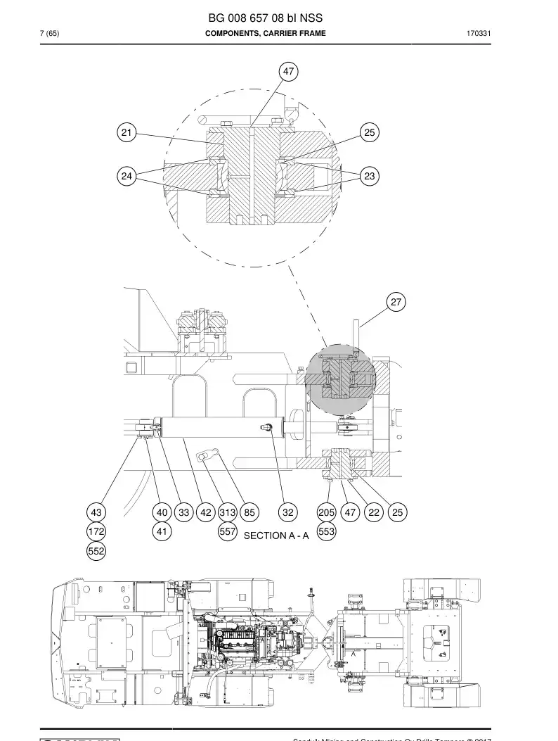 BG00865708b BG 008 657 08b Components, Carrier Frame - Sandvik Technical Drawing