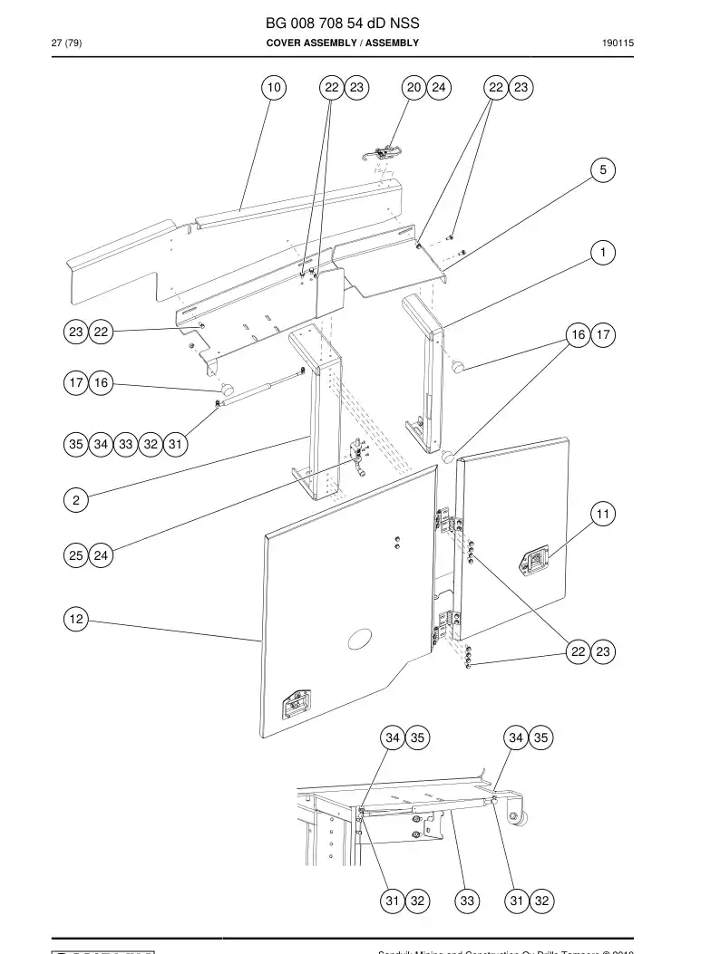 BG00870854d BG 008 708 54d Cover Assembly - Sandvik Technical Drawing